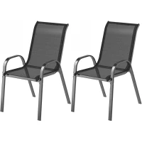 Outsunny Lot de 2 chaises de jardin chaises empilables dossiers hauts tissu maille respirante cadre acier 54 x 71 x 93 cm noir(m-12)