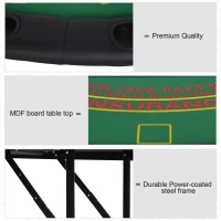 HOMCOM Poker Table, 7-Player Folding Blackjack Table with Chip Tray, Cup Holders, Padded Rails, 182 x 91 x 75 cm, Green(m-6)