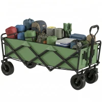 Outsunny Chariot de Jardin Pliable 130L avec Roues, Remorque Robuste avec Freins, Poignée Réglable, vert(m-12)