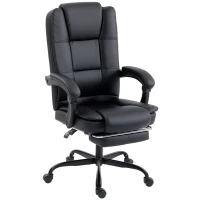 HOMCOM Scaun Birou Ergonomic Reclinabil Rotativ din Piele PU cu Suport pentru Picioare, Înălțime Reglabilă, Negru(m-1)
