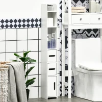 kleankin Columna Baño con 3 Puertas y 3 Estantes Mueble Auxiliar Alto de Estilo Moderno 15x17x120cm Blanco(m-10)