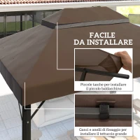 Outsunny Copertura per Gazebo da Giardino 3x4 m a 2 Livelli in Tessuto Oxford 600D con Fori di Drenaggio, Caffè(m-4)