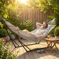 Outsunny Soporte para Hamaca Plegable Largo 290 cm Longitud Ajustable Material Acero con Bolsa de Transporte Carga 120 kg Negro(m-2)