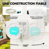 Outsunny Enrouleur tuyau arrosage dévidoir de tuyaux d'eau 35+2 m support mural + poignée pivotant à 180° 55 x 20 x 42 cm gris clair(m-5)