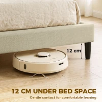 HOMCOM Cadre de Lit 160 x 200 cm avec Sommier en Bois, Rembourré en Effet Lin, Cadre en Acier, 9 Pieds Robustes, Beige(m-8)