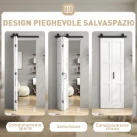 HOMCOM Porta Scorrevole Pieghevole in Legno 71.2x213.4 cm con Binario in Acciaio, Maniglia, Guida e Ruote, Bianca e Nera(m-3)