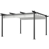 Outsunny Gazebo Pergola 4x4 m con Tettuccio Retrattile, 8 Viti e 8 Picchetti in Alluminio, Poliestere e Metallo, Bianco(m-1)