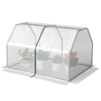 Outsunny Invernadero de Terraza 100x70x60 cm Vivero Casero Pequeño de Jardín con Cremallera para Cultivos Plantas Flores Marco de Acero Cubierta de PE 140g/m² Blanco(m-12)