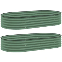Outsunny 2er-Set Hochbeete für Garten, Outdoor-Pflanzenkübel mit offenem Boden, Gummirand, Metall, 181 x 93 x 30 cm, Grün(m-1)