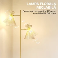 HOMCOM Lampă de Podea Modernă cu 2 Surse de Lumină și Abajururi Reglabile, Întrerupător cu Pedală, Auriu(m-4)