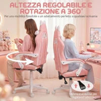 HOMCOM Sedia da Gaming Ergonomica con Orecchie da Gatto, Poggiapiedi, Supporto Lombare e Cervicale, Rosa(m-9)