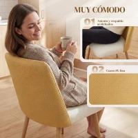 HOMCOM Juego de 2 Sillas de Cocina con Respaldo de PU de Imitación Ratán Patas de Acero y Asiento Acolchado Marrón y Beige(m-5)