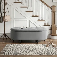HOMCOM Hocker mit Stauraum, Sitztruhe, gepolstert, soft-close Deckel, Samtoptik, 120 x 46 x 42 cm, Dunkelgrau(m-8)