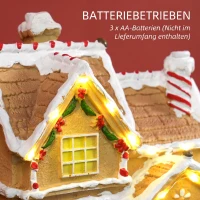 HOMCOM Lebkuchenhaus mit LED-Lichtern und Musik, Weihnachtshaus Winterlandschaft mit Lebkuchenmann, für Weihnachten, Braun(m-6)