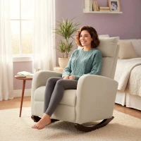 HOMCOM Schaukelstuhl, gepolsterter Schaukelsessel mit Cordstoff, Seitentaschen für Wohnzimmer, Schlafzimmer, Beige(m-8)