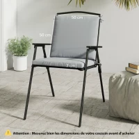 Outsunny Lot de 2 coussins de chaise de jardin, galettes de chaise 50 x 50 cm, mousse haute densité, antidérapants 50x50 cm gris(m-3)