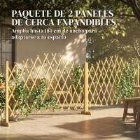 Outsunny Set de 2 Paneles de Vallas de Jardín Exterior Extensibles de Madera para Decoración Terraza 180x30x103 cm Natural(m-4)