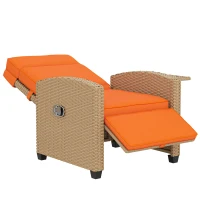Outsunny 145° Reclining Rattan Armchair, with Footrest - Khaki/Orange(m-1)
