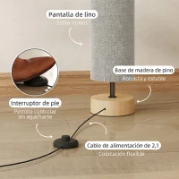HOMCOM Lámpara de Pie Lámpara de Salón con Casquillo Máx. 40 W E27 Pantalla de Lino y Marco de Metal Ø15x120 cm Gris(m-5)