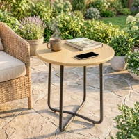 Outsunny Masă de Grădină din Metal cu Efect de Lemn, Ø48x51 cm(m-9)