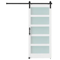 HOMCOM Ușă Glisantă 91,4 x 213,4 cm cu Kit, Panouri din Sticlă, Aspect Lemn Alb(m-12)