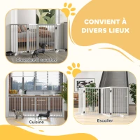 PawHut Barrière de sécurité modulable pliable pour animaux de compagnie avec pied de support, bois massif, 206 x 35,5 x 76 cm(m-4)