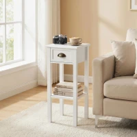 HOMCOM Mesa Auxiliar Moderna, Mesa Auxiliar para Sofá, con Cajón y Estante, Mesita de Noche para Salón, Dormitorio, 30x30x75 cm, Blanco(m-10)