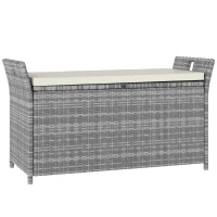 Outsunny Banc coffre de rangement extérieur en résine tressée 250L avec coussin amovible, pour jardin, balcon, blanc(m-1)