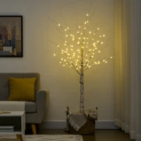 HOMCOM Kunstbaum, Kunstbirke, mit LED-Beleuchtung, warmweiß, realistische, weiße Rinde, 22 x 22 x 180cm(m-10)