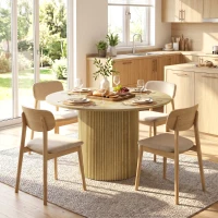 HOMCOM Mesa de Comedor Redonda Moderna para 4-6 Personas Mesa de Cocina de 110 cm con Base Cilíndrica Acanalada Roble(m-8)