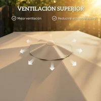 Outsunny Sombrilla de Jardín Ø266x238 cm con Ángulo Ajustable Manivela y Toldo con Flecos Decorativos para Patio Terraza Caqui(m-8)