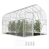 Outsunny Serre Tunnel de Jardin 12m² Film PO Anti-goutte Acier Galvanisé 25mm Structure Renforcée 2 Portes Battantes Transparent(m-11)