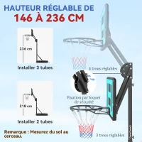 SPORTNOW Panier de basket extérieur hauteur réglable 146-236cm panier de basket sur pied à roulettes base remplissable noir(m-4)