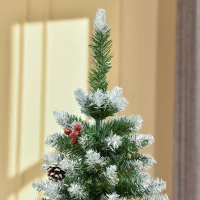 HOMCOM 5FT Artificial Christmas Tree Xmas Pencil Tree with Red Berries and Pinecones Holiday Home Indoor Decoration with Foldable Feet, Green(m-8)