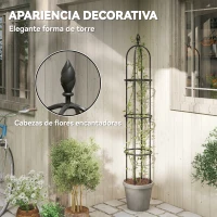 Outsunny Juego de 2 Obeliscos de Jardín de Acero PE 1,74 m Enrejados para Plantas Trepadoras Rosas para Exterior Patio Negro(m-5)