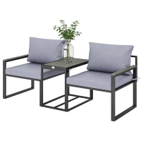 Outsunny 3-teiliges Balkonmöbel Set 2 Sessel mit Tisch abnehmbar Sitz-& Rückenkissen atmungsaktiv Bezug Grau(m-11)