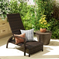 Outsunny Reclining Rattan Lounger, with Extending Footrest - Brown(m-10)