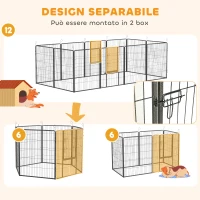 PawHut Recinto per Cani a 12 Pannelli Modulabili da 80x100 cm, Pieghevole con Porta in Acciaio e 12 Picchetti, Grigio(m-6)