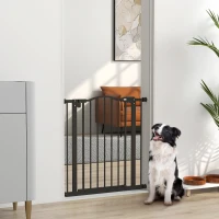 PawHut Metal 74-80cm Adjustable Pet Gate Safety Barrier w/ Auto-Close Door Black(m-10)