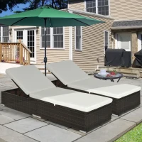 Outsunny PE Rattan Sun Lounger with Cushion, Outdoor Garden Sunbed Furniture with 5-Level Recliner Backrest, and Armrest, Set of 2, Brown(m-2)