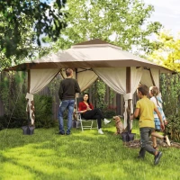 Outsunny Tonnelle pliante barnum parois en filet et protection UV50+ hauteur réglable et double toit sacs de lestage 4x4m beige(m-10)