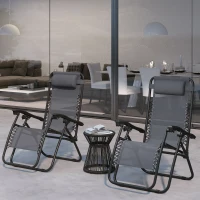Outsunny Zero Gravity Chair Set of 2, Metal Frame Texteline Armchair Outdoor Folding and Reclining Sun Lounger with Head Pillow for Patio Decking Gardens Camping, Grey(m-10)