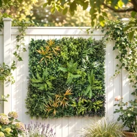 Outsunny Grass Wall Panels, 100 x 100 cm Artificial Grass Wall Decor with Tie Connectors, Greenery Backdrop Panels, Green(m-2)