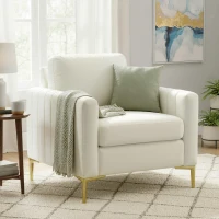 HOMCOM Poltrona de Sala Estofada em Veludo Acolchoamento Espesso Assento Amplo Apoio de Braços Almofada 81x77x81 cm Creme(m-10)