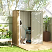 Outsunny Capanno Porta Attrezzi in Metallo con Tetto Inclinato e Porta Bloccabile, 142x86x189 cm, color Legno(m-9)