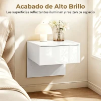 HOMCOM Juego de 2 Mesitas de Noche Flotantes con Cajón Montado en la Pared para Dormitorio 40x35x36,2 cm Blanco Brillo(m-5)