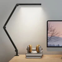 HOMCOM Lampă de Birou LED Dimabilă cu Clește, Braț Reglabil și 2 Culori de Lumină, Negru(m-7)