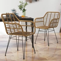 HOMCOM 2-er-Set Stühle im Boho-Stil, Küchenstühle, PE-Rattan, 56 x 60 x 79 cm, Natur + Schwarz(m-10)