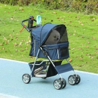 PawHut Cărucior pliabil pentru câini cu coș și suport pentru pahar, greutate max. 10 kg, 75x45x97cm, albastru închis(m-10)
