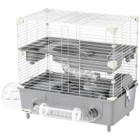 PawHut Cage pour hamster  à 2 niveaux avec roue de course salle de bain en sable pour hamster nain 44,5 x 28 x 44 cm gris(m-12)